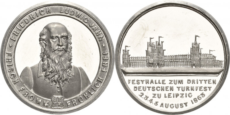 Leipzig
 Zinnmedaille 1863. 3. Deutsches Turnfest. Brustbild Jahns halb rechts ...