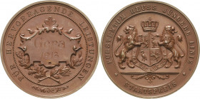 Reuss-Städte und Gemeinden
Gera Bronzemedaille 1913. Staatspreis - verliehen Gera 1913. Von Löwen gehaltenes Wappen / Kartusche mit Gravur. 50,5 mm, ...