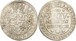 Sayn-Wittgenstein-Hohenstein
Gustav 1657-1701 24 Mariengroschen 1676. TANDEM FORTUNA OBSTRETRICE (= Schließlich mit dem Schicksal als Helferin) M.J.-...