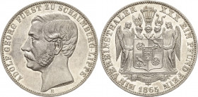 Schaumburg-Lippe
Adolf Georg 1860-1893 Taler 1865, B-Hannover AKS 19 Jaeger 16 Kahnt 527 Davenport 910 Vom Erstabschlag. Fast Stempelglanz