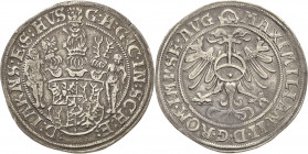 Schwarzburg-Arnstadt und Sondershausen gemeinsam
Günther XLI. und Johann Günther 1552-1569 1/2 Taler o.J. Arnstadt Mit Titel Maximilian Bethe 314 var...