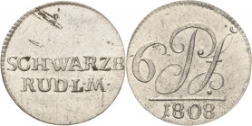 Schwarzburg-Rudolstadt
Friedrich Günther 1807-1867 6 Pfennig 1808, Saalfeld AKS 4 Jaeger 24 Prachtvolles Exemplar. Prägefrisch