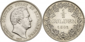 Schwarzburg-Rudolstadt
Friedrich Günther 1807-1867 1/2 Gulden 1842, München AKS 21 Jaeger 46 Prachtvolles Exemplar. Prägefrisch