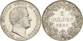 Schwarzburg-Rudolstadt
Friedrich Günther 1807-1867 Gulden 1843, München AKS 20 Jaeger 47 Prachtvolles Exemplar. Fast Stempelglanz