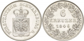 Schwarzburg-Rudolstadt
Friedrich Günther 1807-1867 6 Kreuzer 1846, München Für die Oberherrschaft Rudolstadt AKS 22 Jaeger 45 Prachtvolles Exemplar. ...