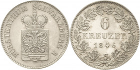 Schwarzburg-Rudolstadt
Friedrich Günther 1807-1867 6 Kreuzer 1846, München Für die Oberherrschaft Rudolstadt AKS 22 Jaeger 45 Prägefrisch