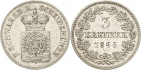 Schwarzburg-Rudolstadt
Friedrich Günther 1807-1867 3 Kreuzer 1866, München Sehr selten in dieser Erhaltung. Vorzüglich+