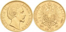 Bayern
Ludwig II. 1864-1886 20 Mark 1873 D Jaeger 194 Kl. Randfehler, sehr schön+