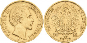 Bayern
Ludwig II. 1864-1886 20 Mark 1873 D Jaeger 194 Randfehler, sehr schön