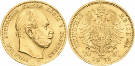 Preußen
Wilhelm I. 1861-1888 10 Mark 1873 A Jaeger 242 Prägebedingte Randunebenheiten, vorzüglich-Stempelglanz