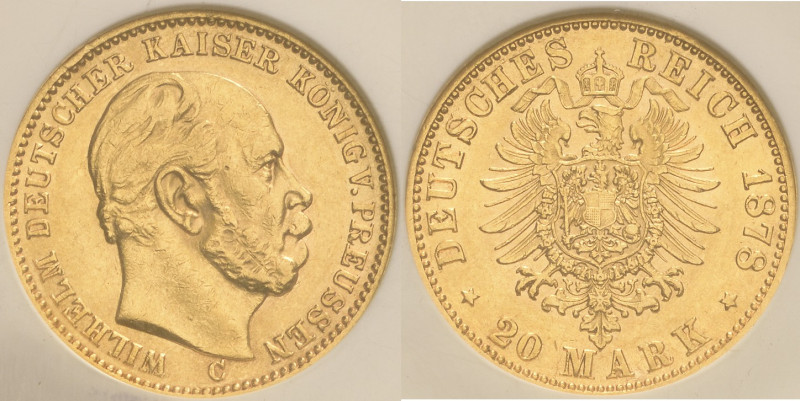 Preußen
Wilhelm I. 1861-1888 20 Mark 1878 C Im NGC Slab mit der Bewertung AU 58...