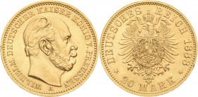 Preußen
Wilhelm I. 1861-1888 20 Mark 1888 A Jaeger 246 Randfehler, vorzüglich-Stempelglanz