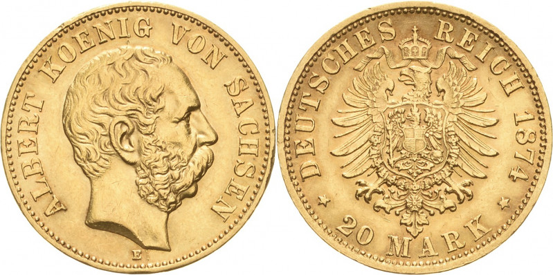 Sachsen
Albert 1873-1902 20 Mark 1874 E Jaeger 262 Randfehler, fast vorzüglich/...