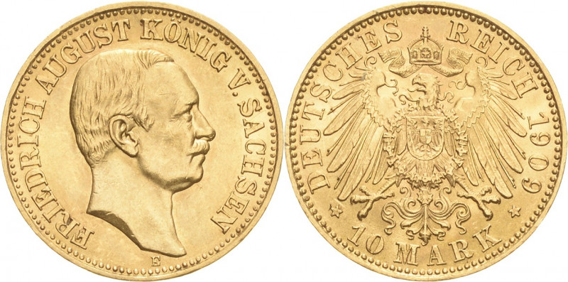 Sachsen
Friedrich August III. 1904-1918 10 Mark 1909 E Jaeger 267 Vorzüglich-St...