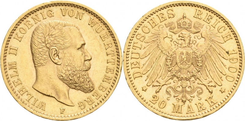 Württemberg
Wilhelm II. 1891-1918 20 Mark 1900 F Jaeger 296 Kl. Randfehler, fas...