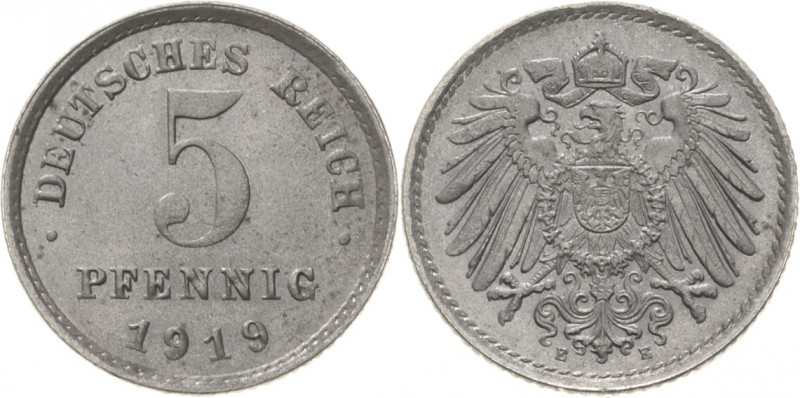 Ersatzmünzen des Ersten Weltkrieges
 5 Pfennig 1919 E Jaeger 297 Prachtvolles E...