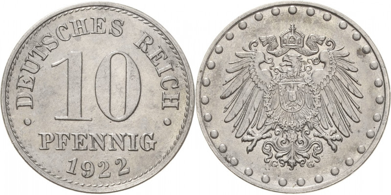 Ersatzmünzen des Ersten Weltkrieges
 10 Pfennig 1922 G Jaeger 298 Sehr seltene ...