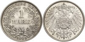 Kleinmünzen
 1 Mark 1909 E Jaeger 17 Prachtvolles Exemplar. Winz. Randfehler, Stempelglanz