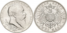 Baden
Friedrich I. 1856-1907 2 Mark 1902 (G) Regierungsjubiläum Jaeger 30 Fast Stempelglanz/Stempelglanz