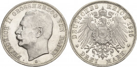 Baden
Friedrich II. 1907-1918 3 Mark 1915 G Jaeger 39 Seltener Jahrgang. Kl. Randfehler, vorzüglich-Stempelglanz