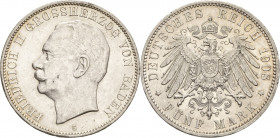 Baden
Friedrich II. 1907-1918 5 Mark 1908 G Jaeger 40 Kl. Randfehler, vorzüglich-Stempelglanz