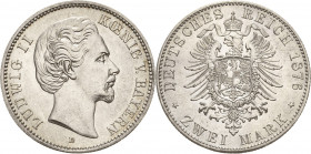 Bayern
Ludwig II. 1864-1886 2 Mark 1876 D Jaeger 41 Vorzüglich-prägefrisch