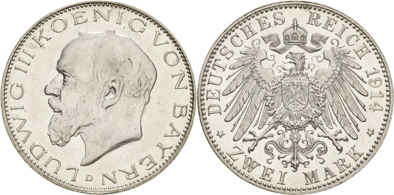 Bayern
Ludwig III. 1913-1918 2 Mark 1914 D Jaeger 51 Fast vorzüglich/fast Stemp...