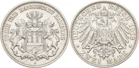 Hamburg
 2 Mark 1913 J Jaeger 63 Vorzüglich-prägefrisch