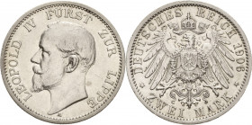 Lippe
Leopold IV. 1904-1918 2 Mark 1906 A Jaeger 78 Sehr schön-vorzüglich