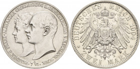 Mecklenburg-Schwerin
Friedrich Franz IV. 1897-1918 2 Mark 1904 A Hochzeit Jaeger 86 Vorzüglich-Stempelglanz