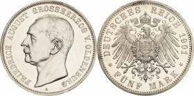 Oldenburg
Friedrich August 1900-1918 5 Mark 1901 A Jaeger 95 Min. Randfehler, kl. Kratzer, Polierte Platte-