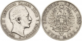 Preußen
Wilhelm II. 1888-1918 2 Mark 1888 A Jaeger 100 Randfehler, Avers Kratzer, schön/fast sehr schön