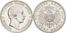 Preußen
Wilhelm II. 1888-1918 5 Mark 1901 A Jaeger 104 Kl. Randfehler, fast vorzüglich/vorzüglich-Stempelglanz