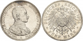 Preußen
Wilhelm II. 1888-1918 5 Mark 1914 A Uniform Jaeger 114 Vom Erstabschlag. Kl. Randfehler, vorzüglich-Stempelglanz/Stempelglanz