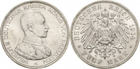 Preußen
Wilhelm II. 1888-1918 5 Mark 1914 A Uniform Jaeger 114 Kl. Randfehler, fast Stempelglanz/Stempelglanz