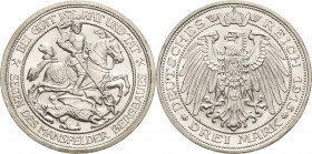Preußen
Wilhelm II. 1888-1918 3 Mark 1915 A Mansfeld Jaeger 115 Kl. Randfehler, Stempelglanz