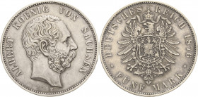 Sachsen
Albert 1873-1902 5 Mark 1876 E Jaeger 122 Sehr schön-vorzüglich