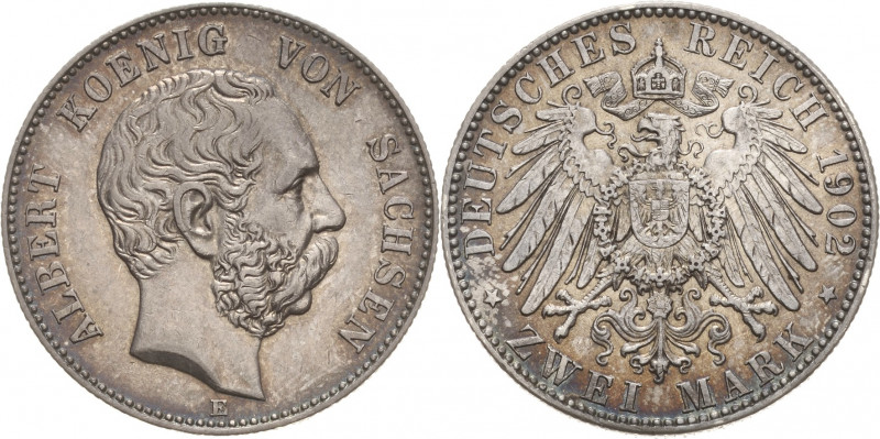 Sachsen
Albert 1873-1902 2 Mark 1902 E Jaeger 124 Fast vorzüglich/vorzüglich-St...