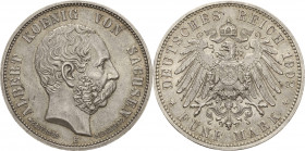 Sachsen
Albert 1873-1902 5 Mark 1902 E Auf seinen Tod Jaeger 128 Prachtvolles Exemplar mit herrlicher Patina. Fast Stempelglanz/Stempelglanz