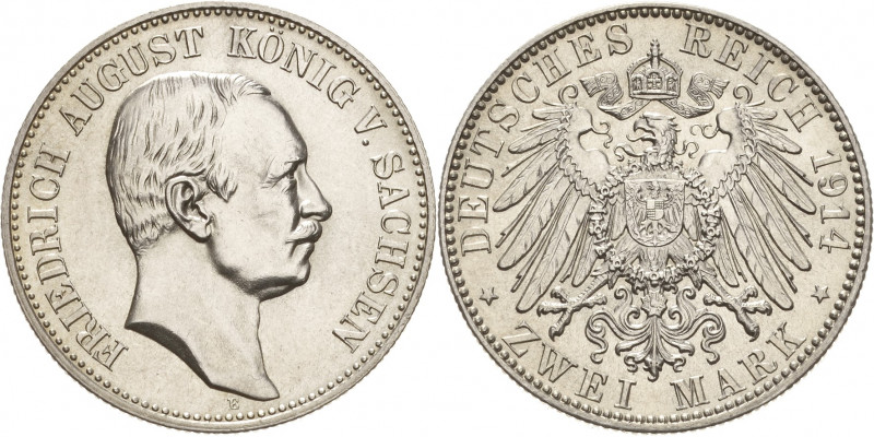 Sachsen
Friedrich August III. 1904-1918 2 Mark 1914 E Jaeger 134 Vorzüglich-Ste...