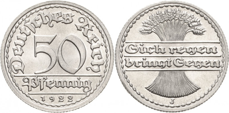 Kleinmünzen
 50 Pfennig 1922 J Jaeger 301 Stempelglanz