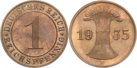 Kleinmünzen
 1 Reichspfennig 1935 E Jaeger 313 Sehr selten in dieser Erhaltung. Prachtexemplar. Polierte Platte