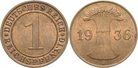 Kleinmünzen
 1 Reichspfennig 1936 E Jaeger 313 Prachtvolles Exemplar. Stempelglanz