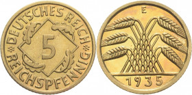 Kleinmünzen
 5 Reichspfennig 1935 E Jaeger 316 Selten in dieser Erhaltung. Polierte Platte
