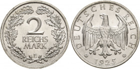 Kleinmünzen
 2 Reichsmark 1925 E Jaeger 320 Fast Stempelglanz/Stempelglanz
