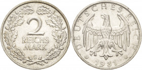 Kleinmünzen
 2 Reichsmark 1931 G Jaeger 320 Fast vorzüglich