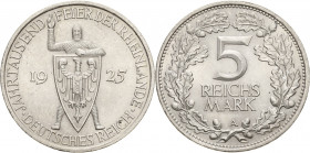 Gedenkausgaben
 5 Reichsmark 1925 A Rheinlande Jaeger 322 Kl. Randfehler, vorzüglich-Stempelglanz