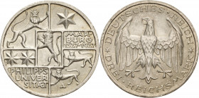 Gedenkausgaben
 3 Reichsmark 1927 A Marburg Jaeger 330 Vorzüglich-Stempelglanz