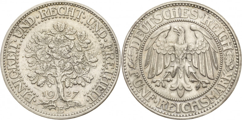 Gedenkausgaben
 5 Reichsmark 1927 E Eichbaum Jaeger 331 Fast vorzüglich