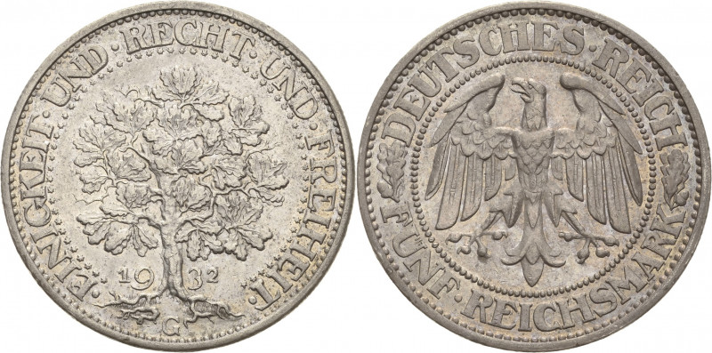 Gedenkausgaben
 5 Reichsmark 1932 G Eichbaum Jaeger 331 Kl. Randfehler, vorzügl...